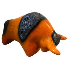 1970s Otto Keramik Orange and Black Fat Lava Ceramic Bull