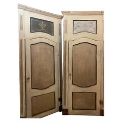 Antique n.2 doors painted with lacquered frame, complete with overdoor, '700 Italy