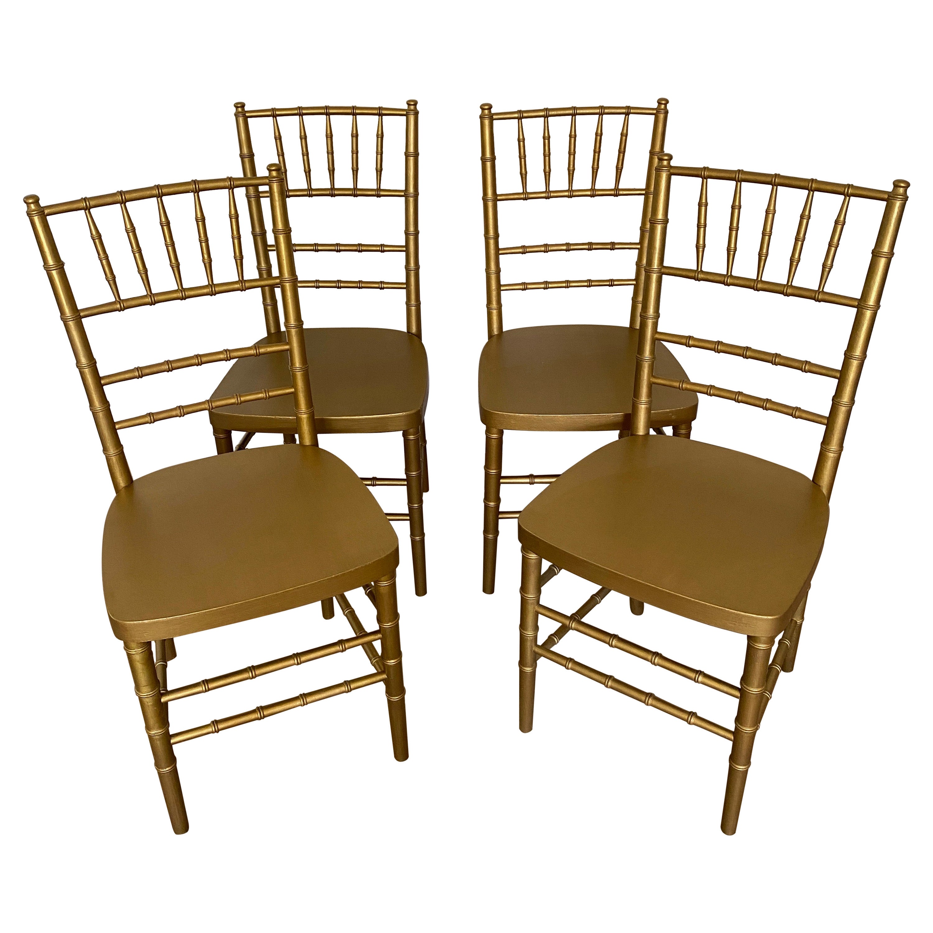 Ensemble de 4 chaises de salle à manger d'appoint en faux bambou de couleur or