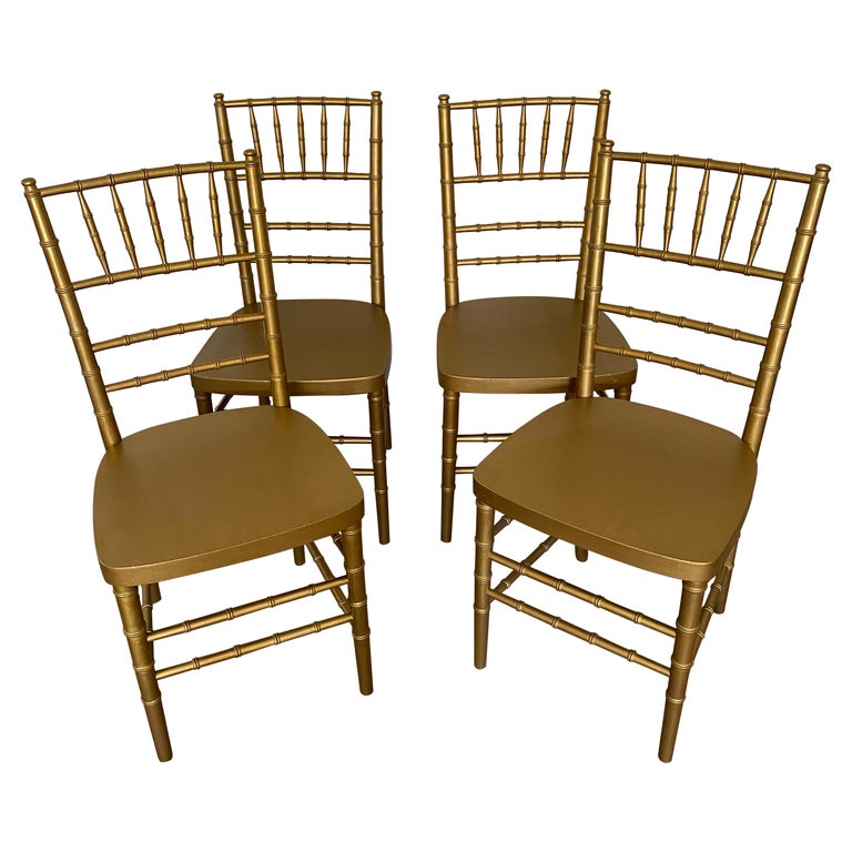 Set of 4 Gold Toned Faux Bamboo Side Dining Chairs For Sale