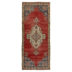 Tapis vintage en laine traditionnelle d'Anatolie centrale fait à la main rouge 4,6x11 m