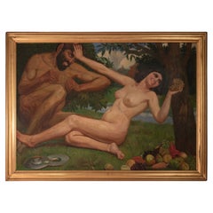 Modern Signed Italian Painting Satyr with Nymph