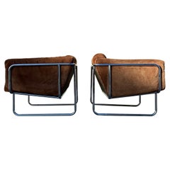Mid Century Danish Tubular Chrome Lounge Chairs by Hans Eichenberger, a Pair