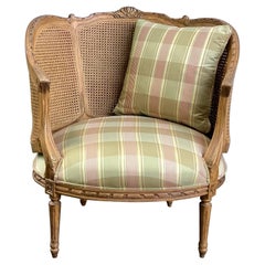 Vintage French Louis XVI Style Barrel Chair with Caning