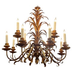 Vintage Italian Gilt Metal Leaf Form Chandelier with 12 Lights