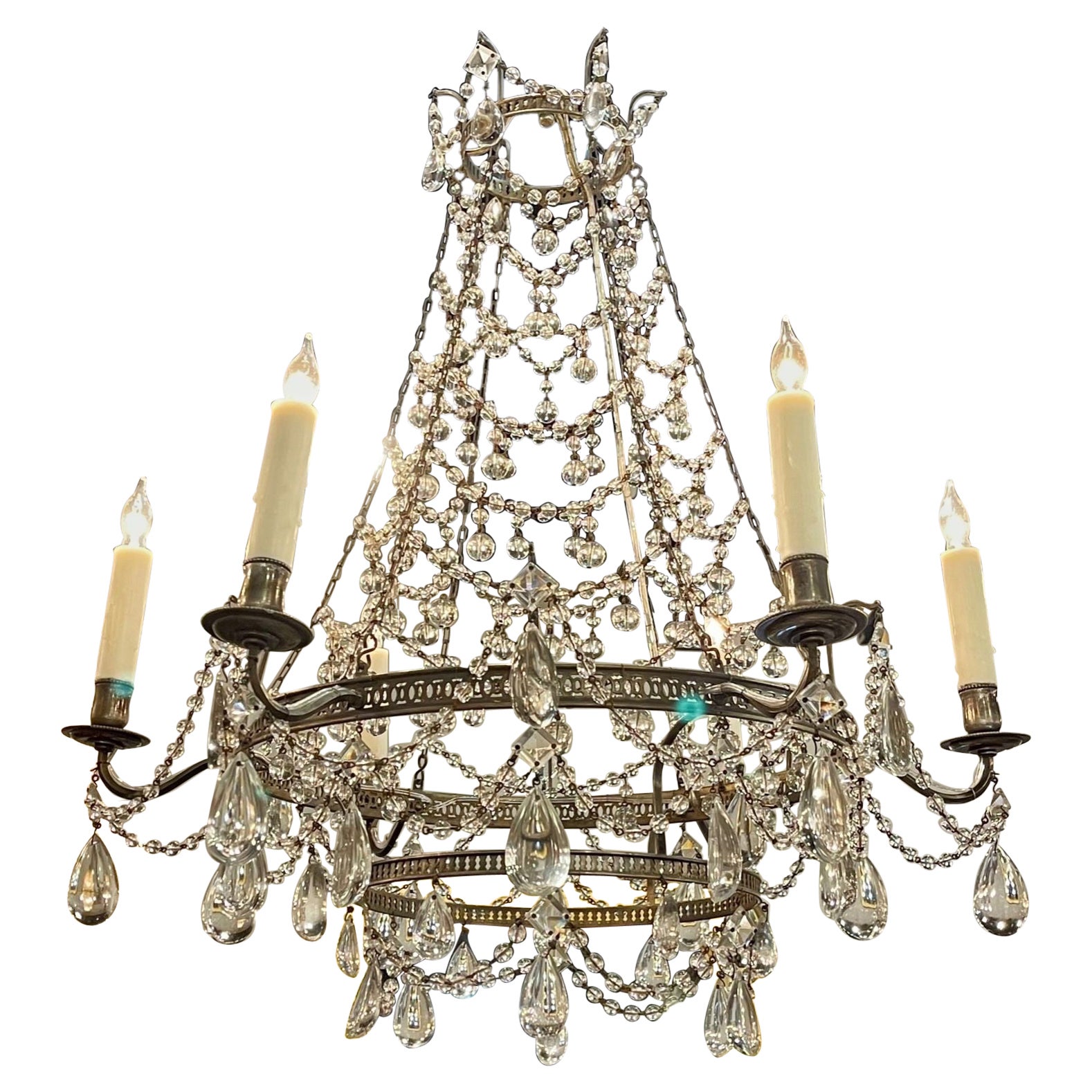 Vintage Italian Beaded Crystal Chandelier with Tear Drops For Sale