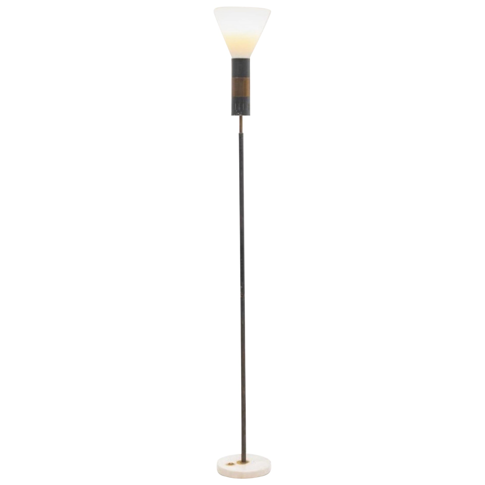 1950s Stilnovo Marble Brass and Glass Mid-Century Modern Italian Floor Lamp For Sale