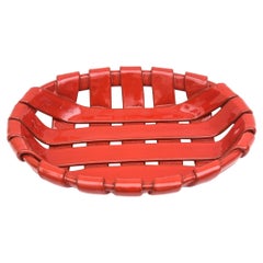 Red Ceramic Woven Oval Bowl or Tray Serving Piece Italian