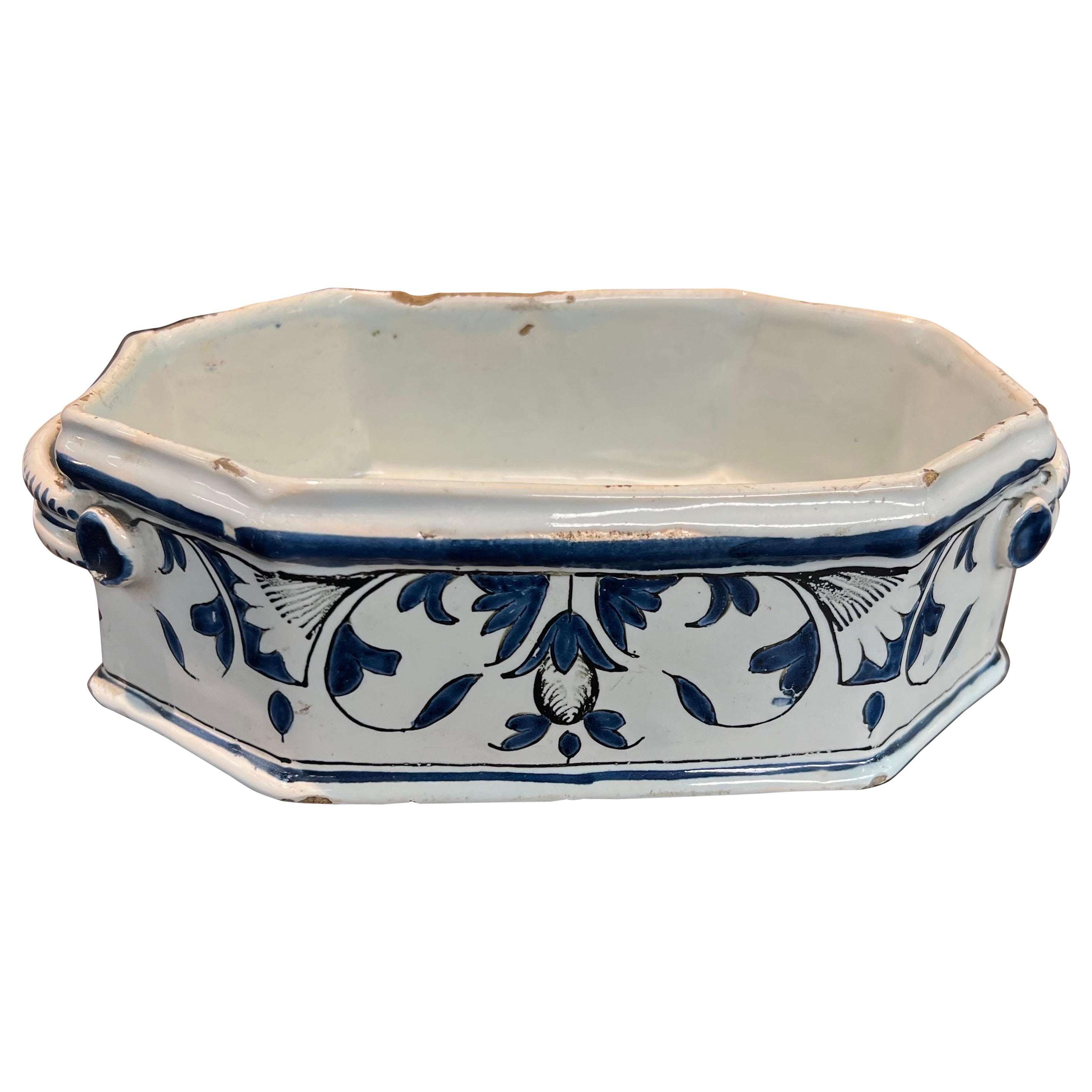 18th Century French Faience Footed Bowl with Handles For Sale