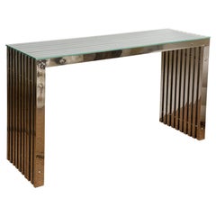 Used Milo Baughman Style Slated Stainless Steel Console or Sofa Table 