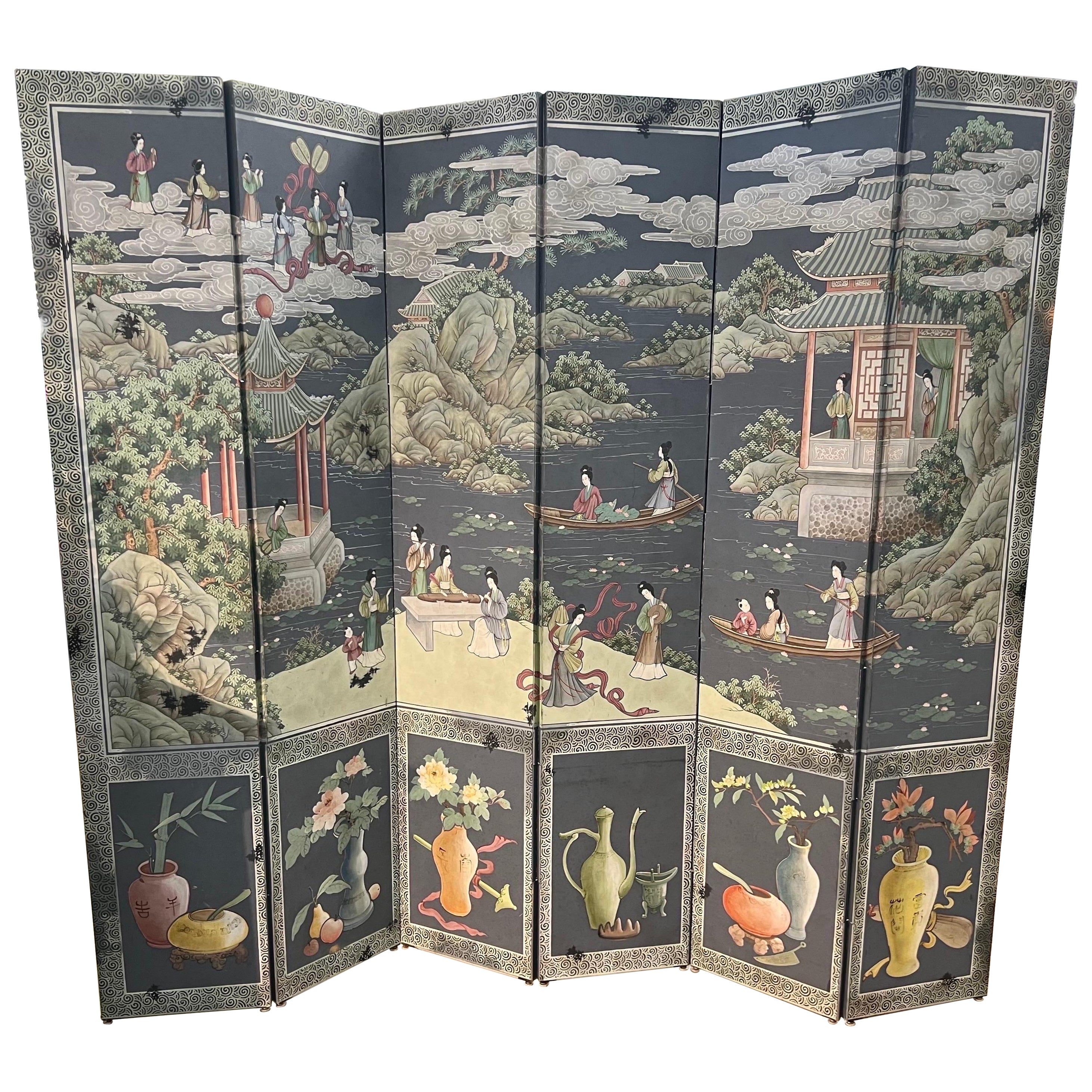 Polychrome Chinoiserie 6 Panel Screen