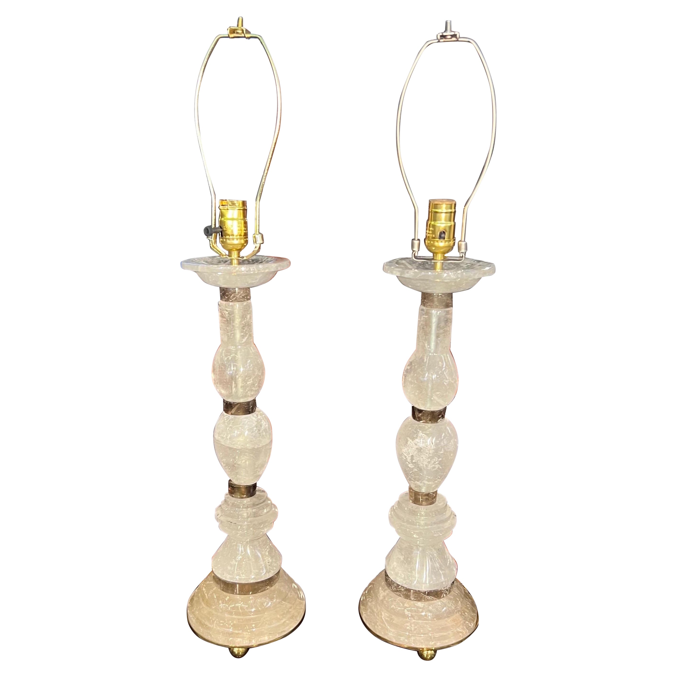 Pair of Deco style Rock crystal lamps 