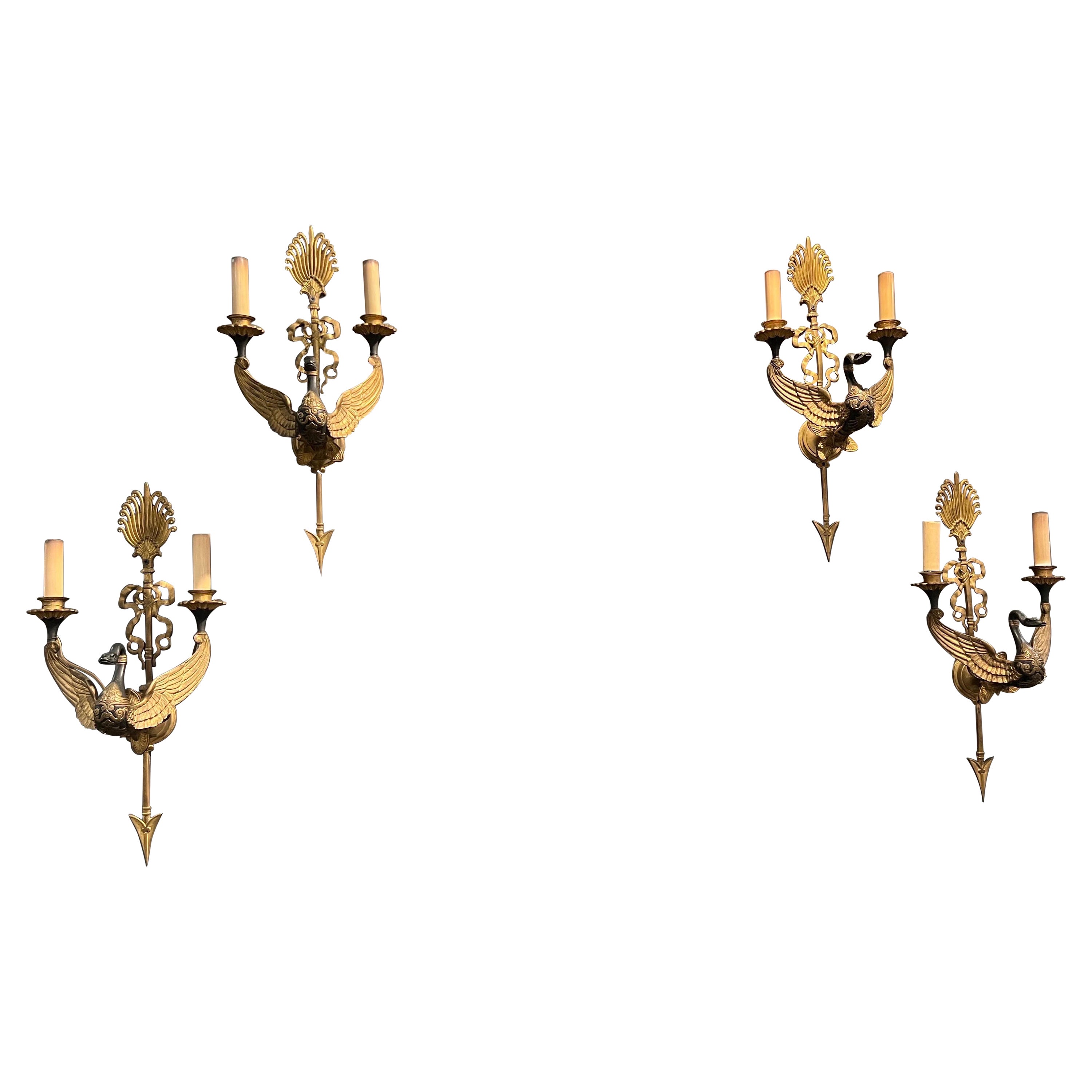 Fine 19th Century French Neoclassical Swan Form Sconces 2 Pair Available 