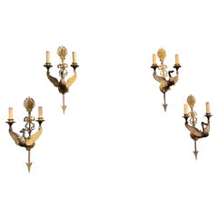 Fine paire d'appliques néoclassiques françaises du 19ème siècle en forme de cygne, 2 paires disponibles 