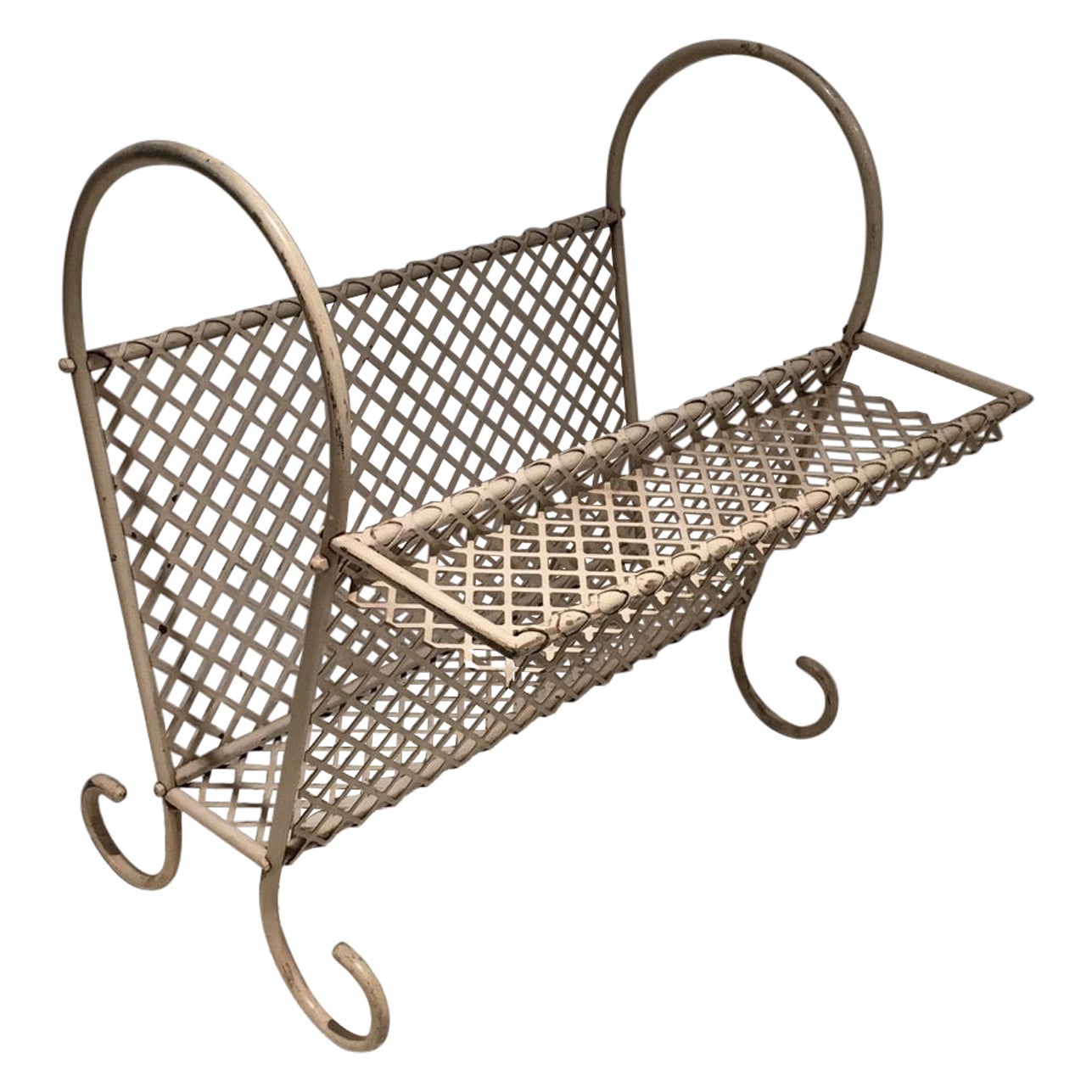 White Lacquered Et Perforated Magazine Rack, French Work in the Style of Mathieu For Sale