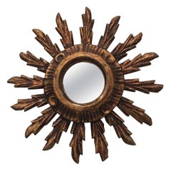 Small Gilt Wood Sunburst Mirror, Circa 1970