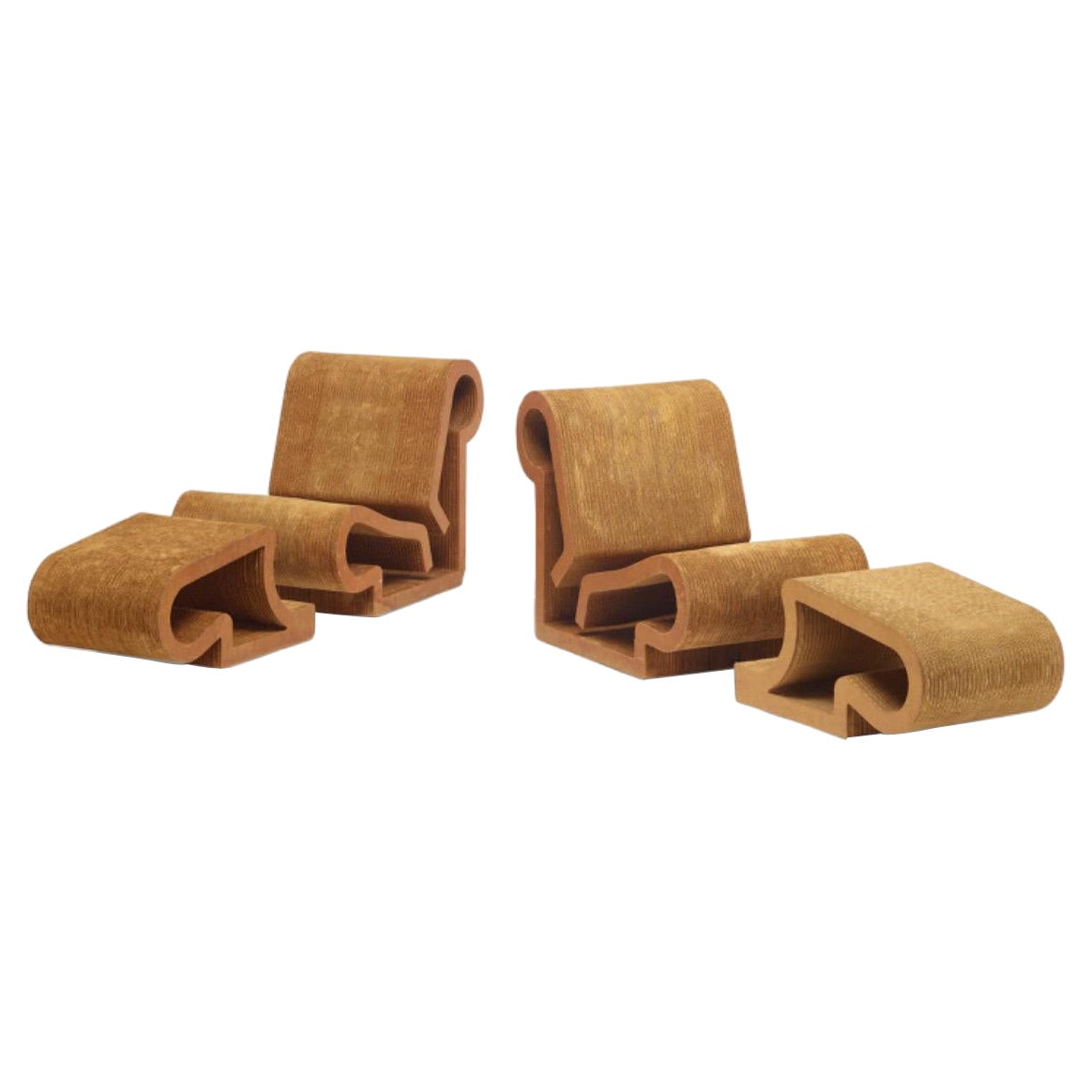 Frank Gehry Pair of Easy Edges Chairs and Ottomans