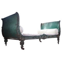 1860 Green Napoleon lll Cast Iron Daybed Rococo Style