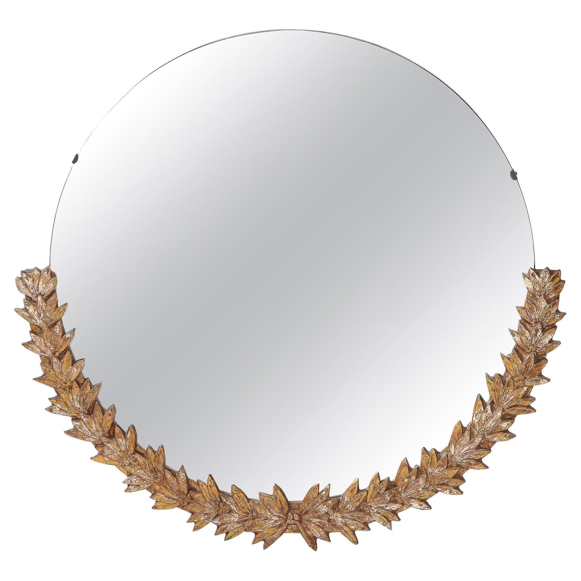 Mid-Century Modern Mirror with Stylized Bronze Foliate Laurel Detailing For Sale