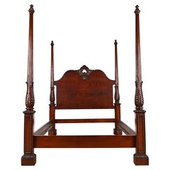 Henredon Georgian Carved Mahogany Queen Size Poster Bed