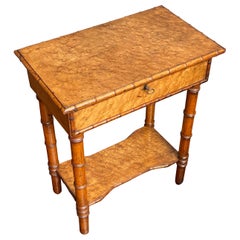 Used 19th Century Faux Bamboo & Bird's Eye Maple Seamstress or Jewelry Table