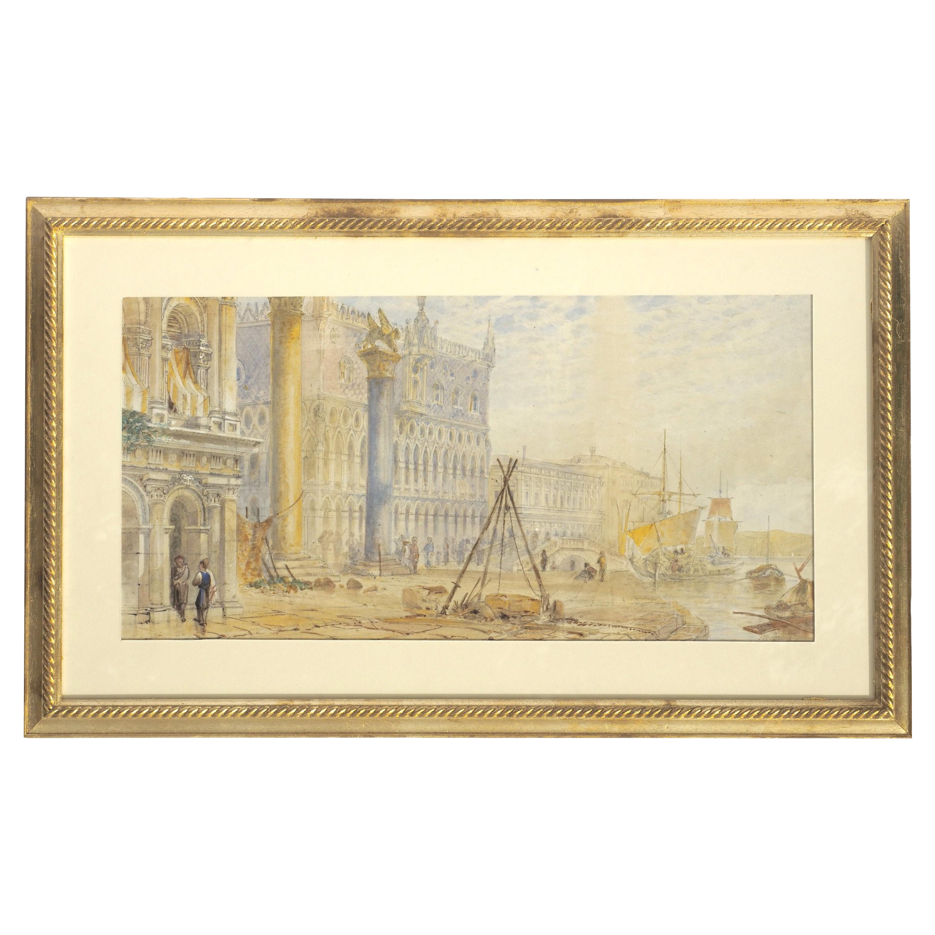 Aquarelle view of Venice by late-XIX-century artist For Sale