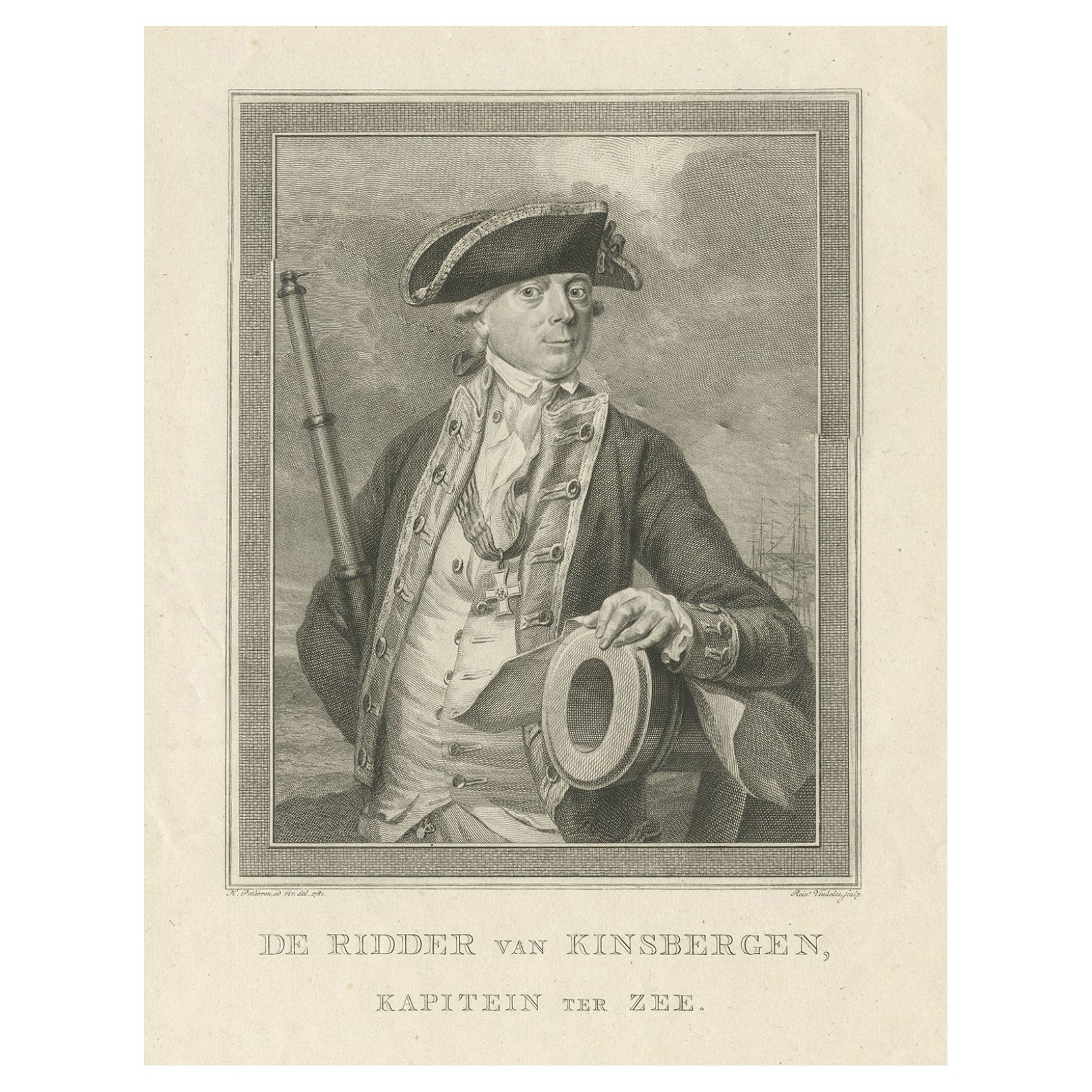 Antikes Porträt von Kapitän Van Kinsbergen, neuwertig