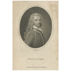 Antique Portrait of French Enlightenment Writer and Philosopher Voltaire, 1806