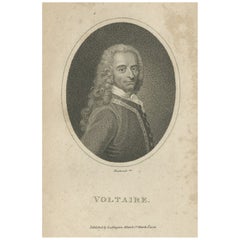 Portrait ancien d'un écrivain et philosophe de l'illumination française, Voltaire, 1806