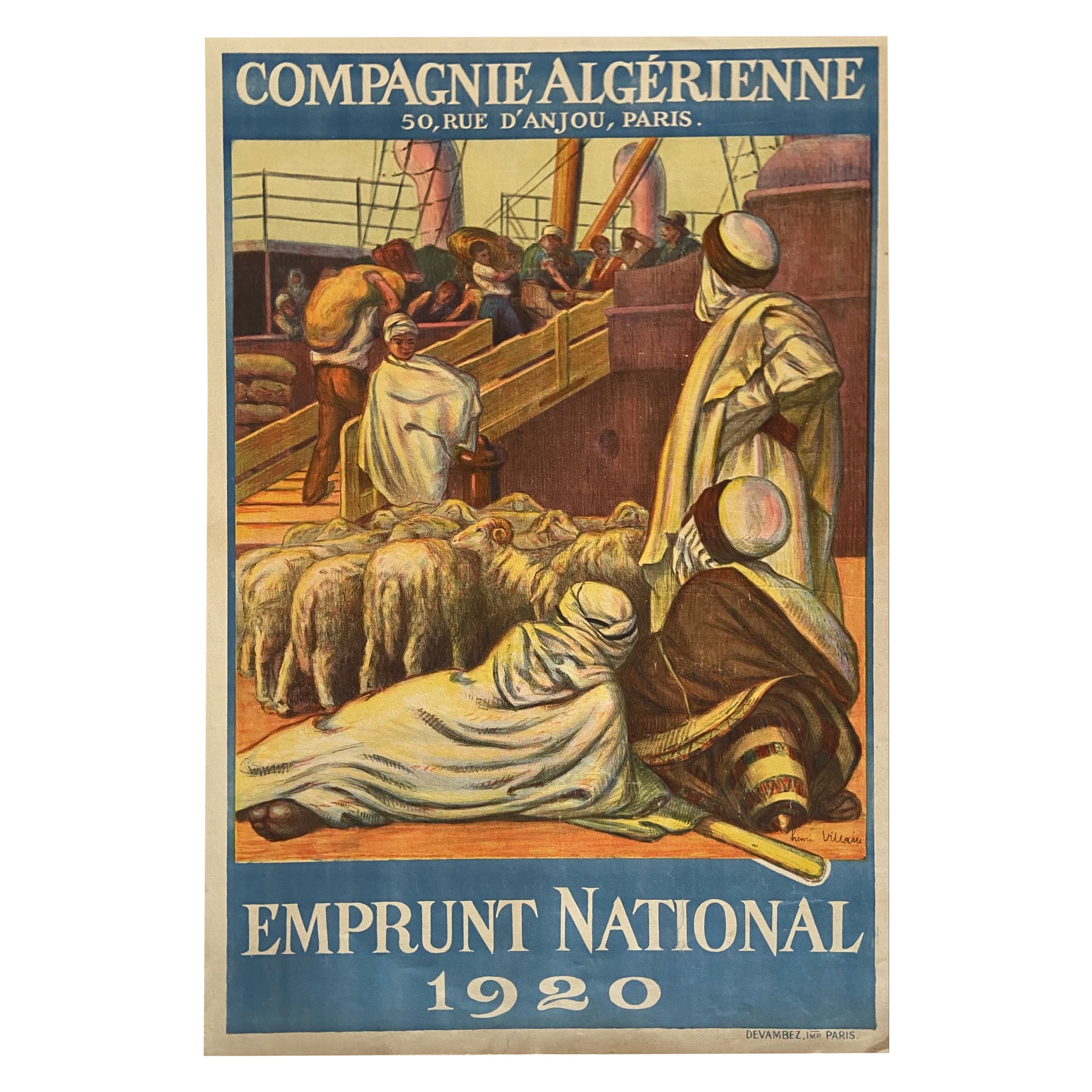 Algerian Company Poster - Henri Villain - 1920 For Sale