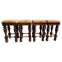 Vintage Pulaski Walnut Upholstered Barstools, Set of 4