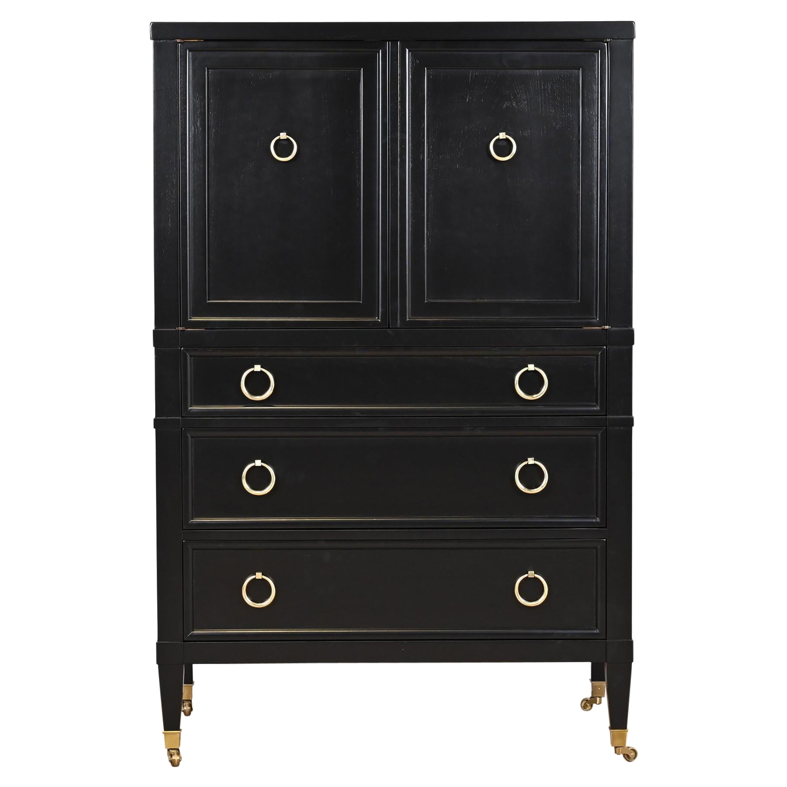 Baker Furniture French Regency Black Lacquered Gentleman's Chest, Refinished