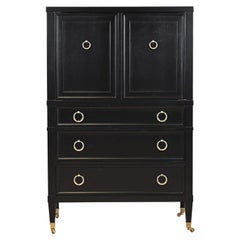 Baker Furniture French Regency Black Lacquered Gentleman's Chest, Refinished