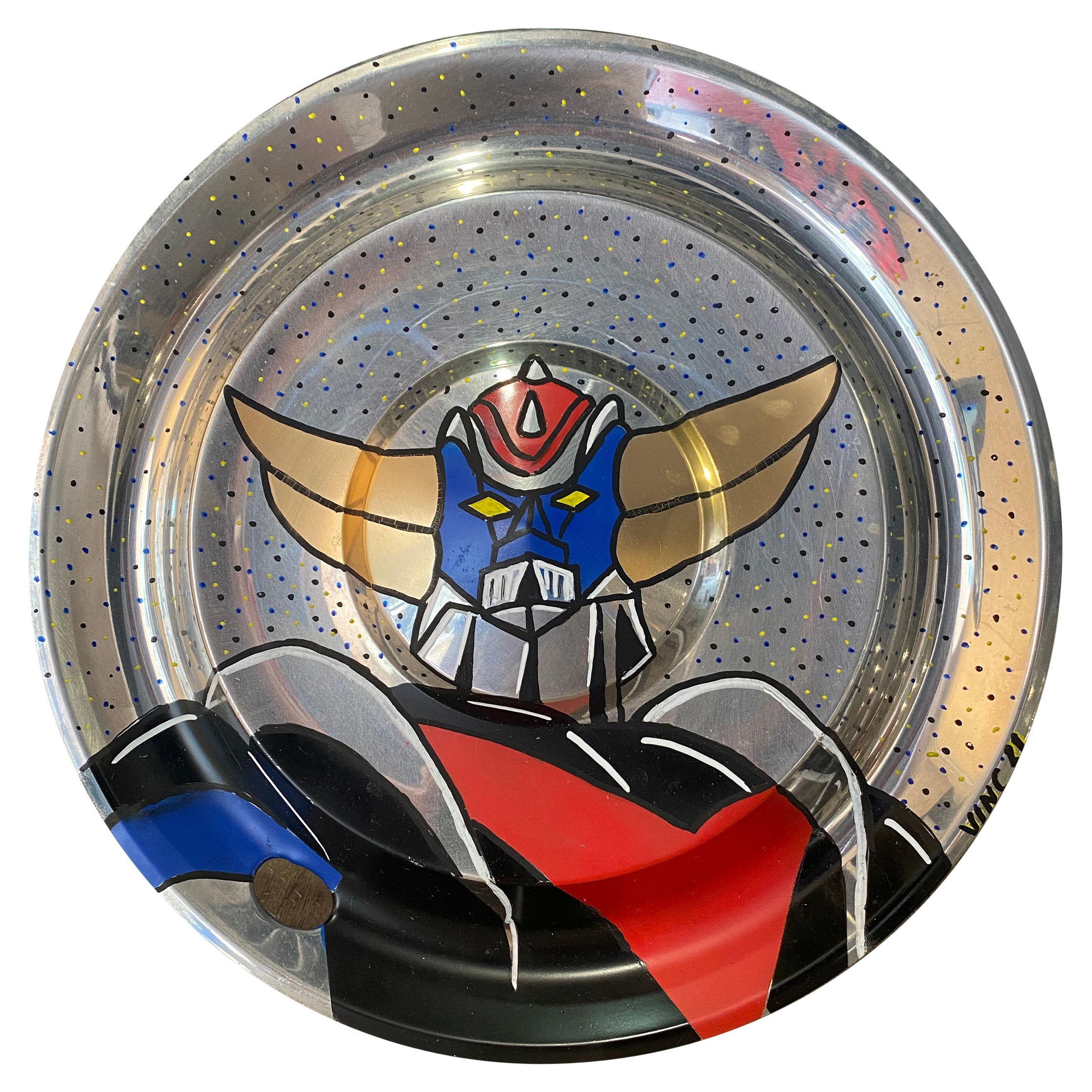 Vinc-Goldorak, 2021, Acrylic on Ds Hubcap