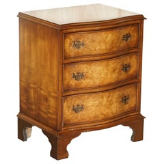 Vintage Burr Walnut Bevan Funnell Serpentine Fronted Side Table Chest of Drawers