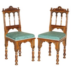 Pair of Exceptional Antique Victorian Aesthetic Movement Chairs Mother of Pearl