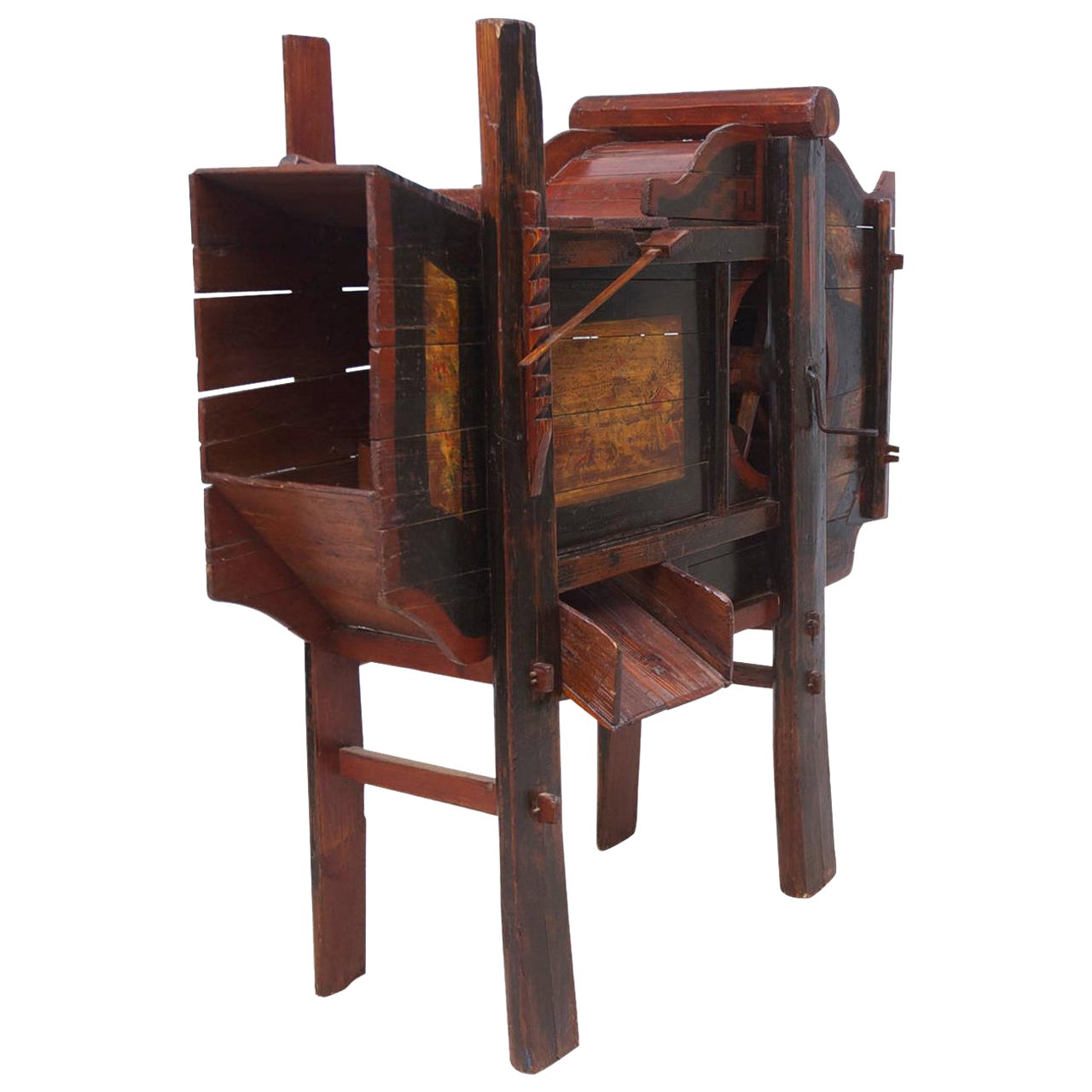 19th Century Wooden Chinese Rice Thresher with Painted Scenes For Sale