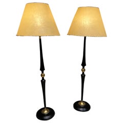 Vintage Pair of Arturo Pani Regency Black Bronze Table Lamps Mexico 1950s Modernism