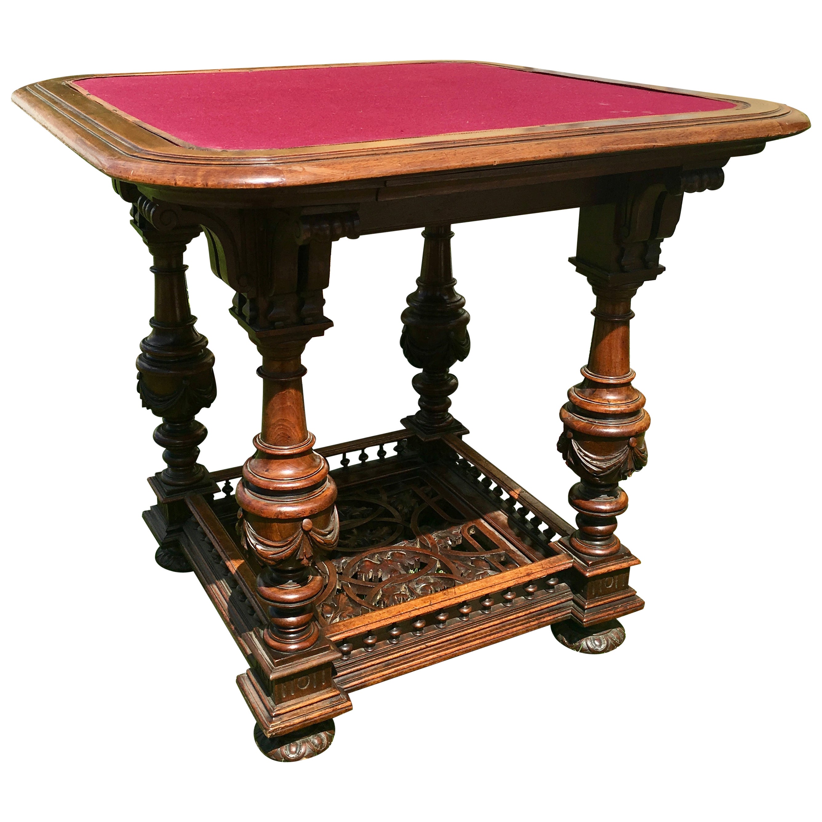 Renaissance Style Walnut Game Table, 19th century