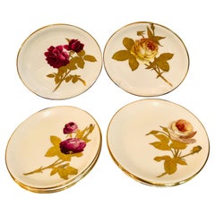 Minton Plates Each Painted With a Different Rose With Gold and Platinum Accents