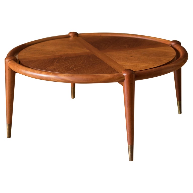 Sculptural MidCentury Modern Round Walnut Coffee Table by John