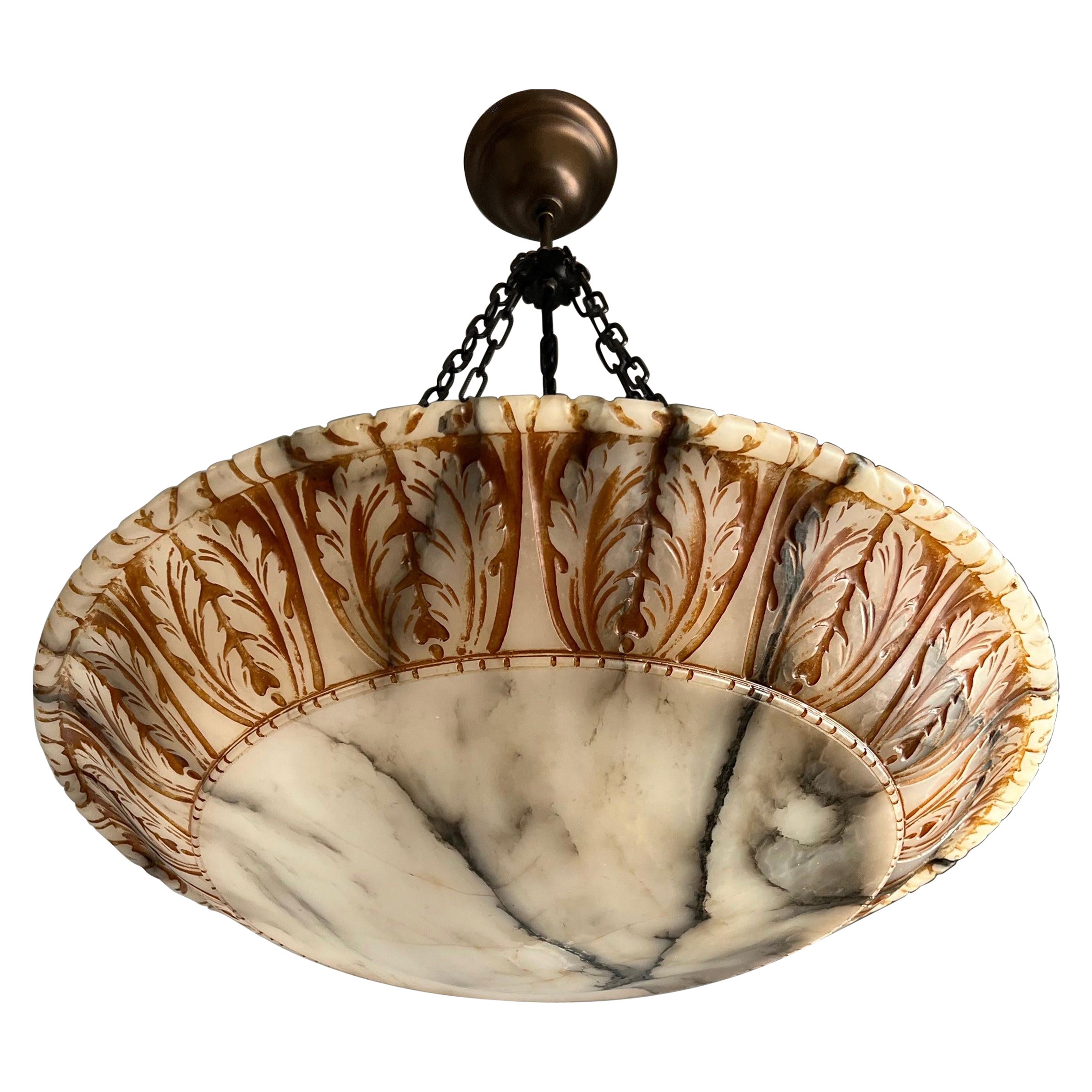 Amazing Design and Extra Large Antique White and Black Alabaster Chandelier For Sale