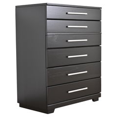 Used Raymond Loewy for Mengel Black Lacquered Highboy Dresser, Newly Refinished