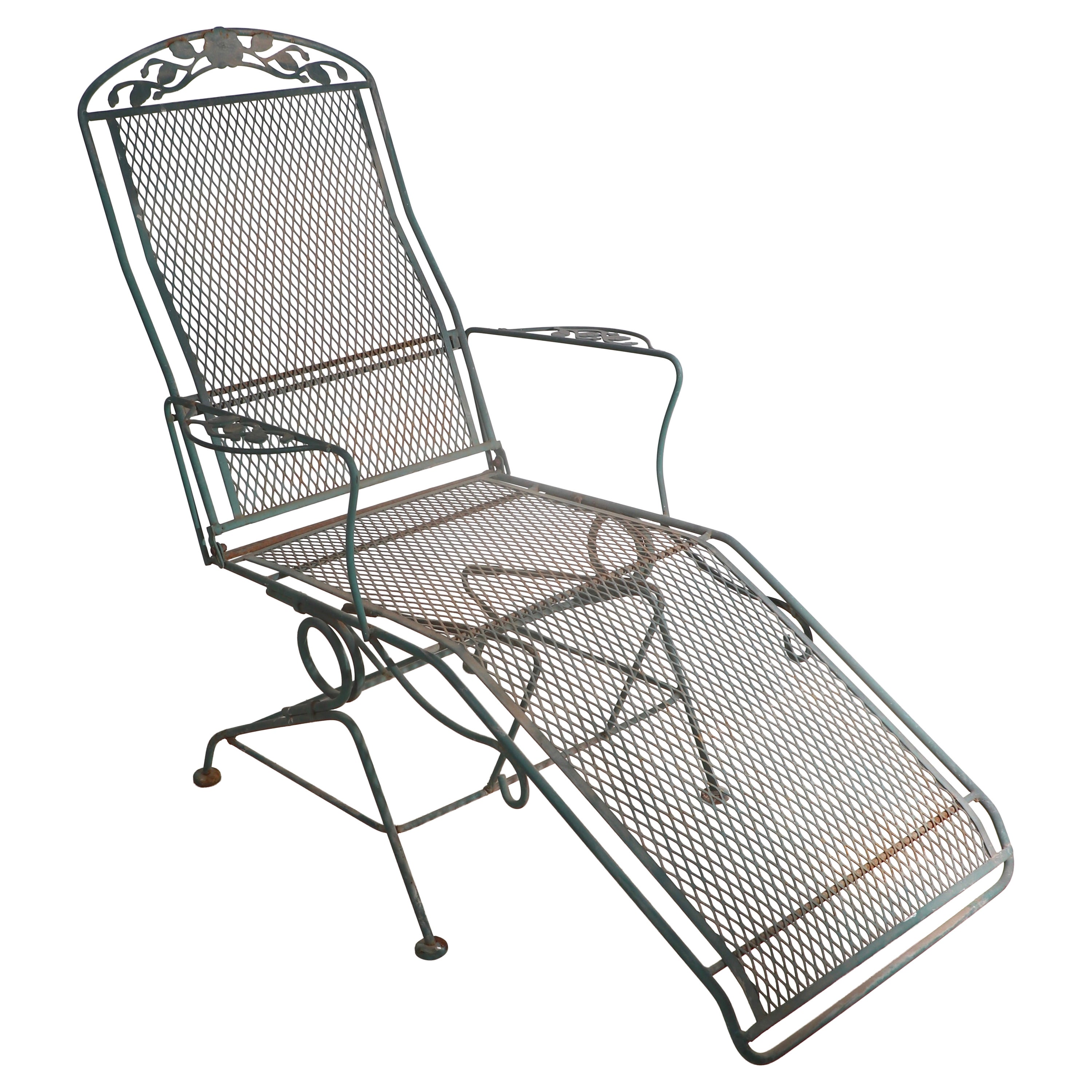 Wrought Iron Garden Patio Poolside Chaise Lounge Briarwood by Meadowcraft  For Sale
