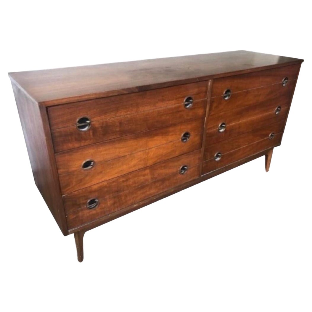 Vintage Mid-Century Modern Walnut Dresser Cabinet Storage Drawers For Sale