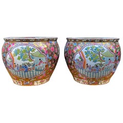 Large Chinese Export Style Famille Rose Planters / Jardinieres, Pair