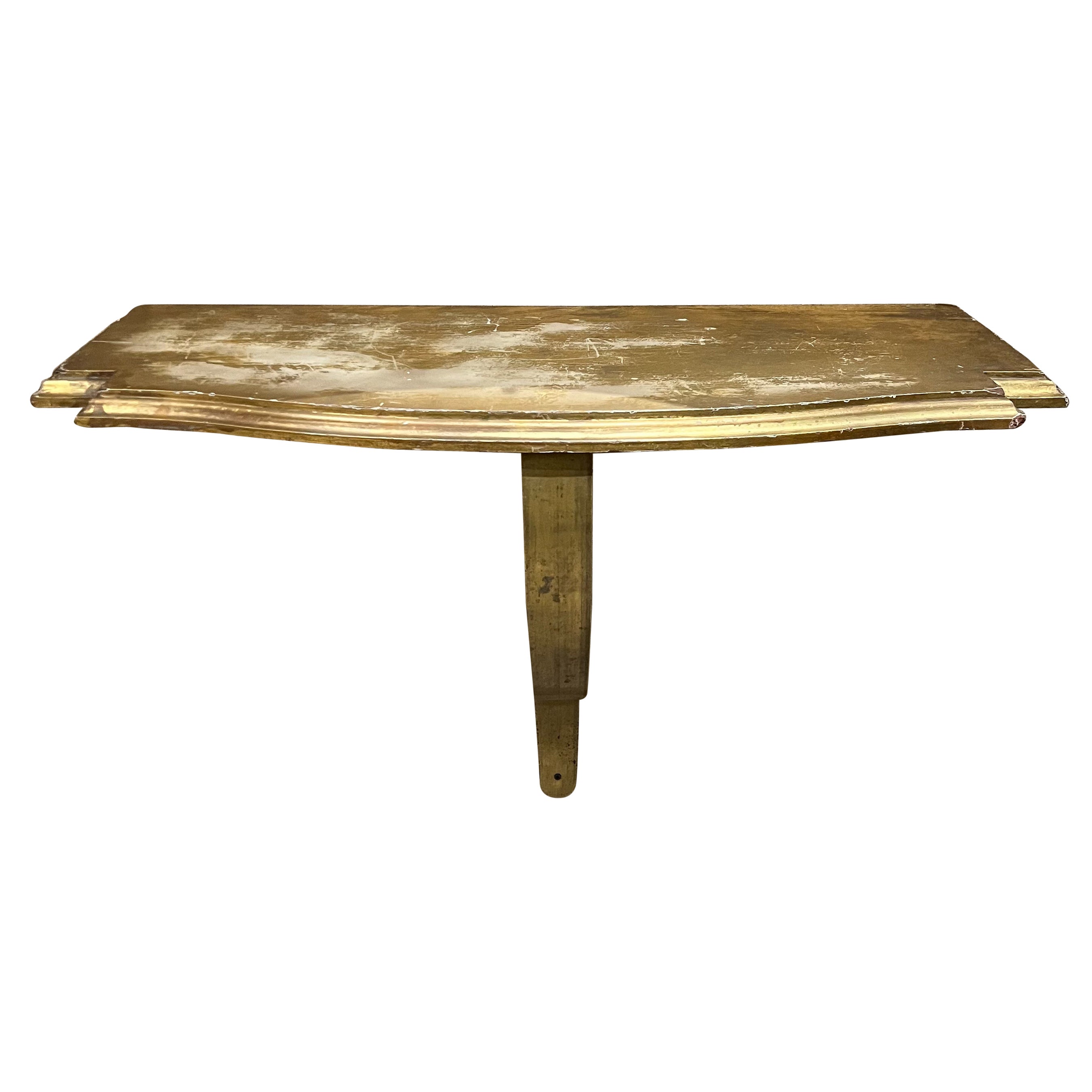 Lovely Giltwood Wall Console Table in Goldleaf with Bronze Base 1950s Italy For Sale