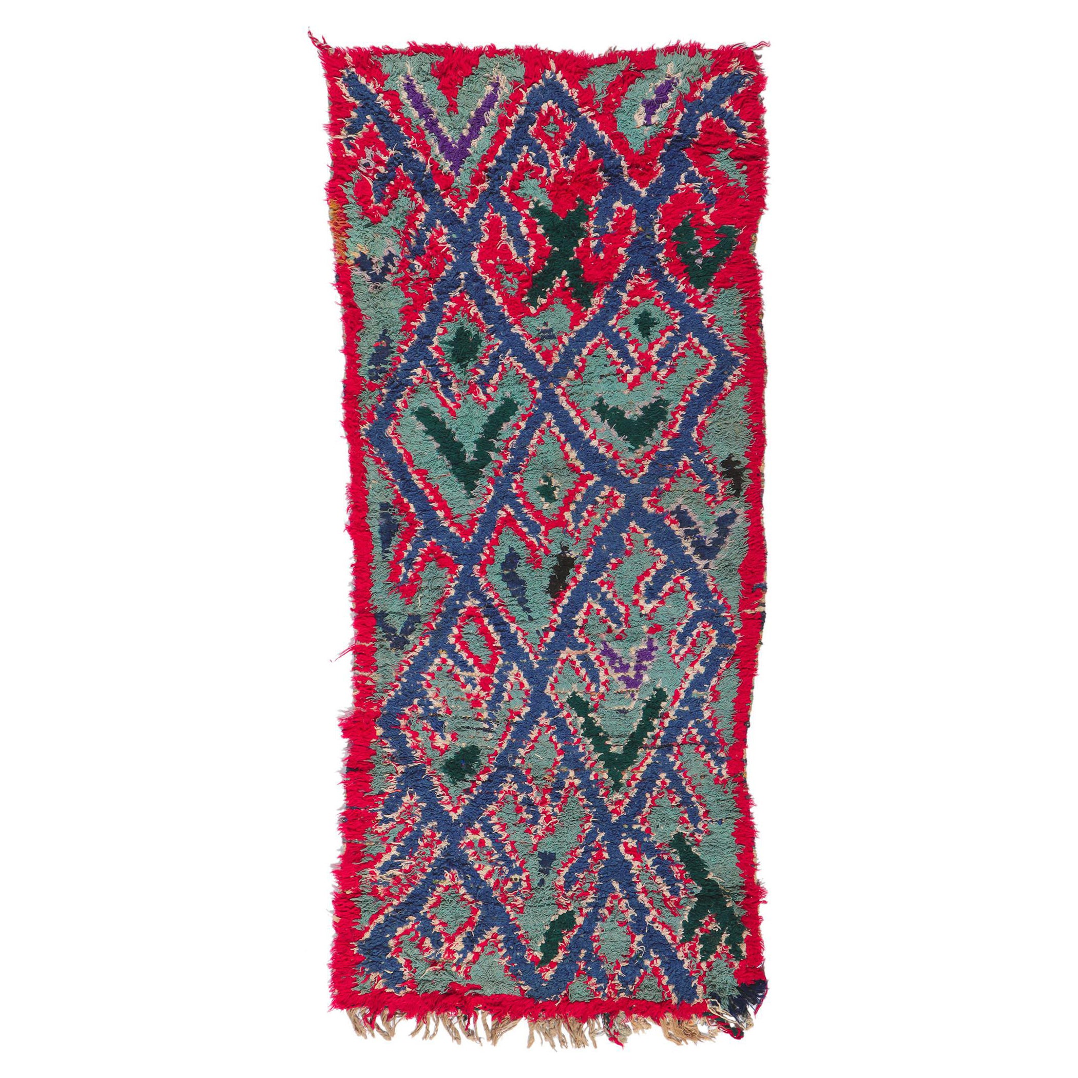 Vintage Boucherouite Moroccan Rag Rug, Nomadic Charm Meets Wabi-Sabi