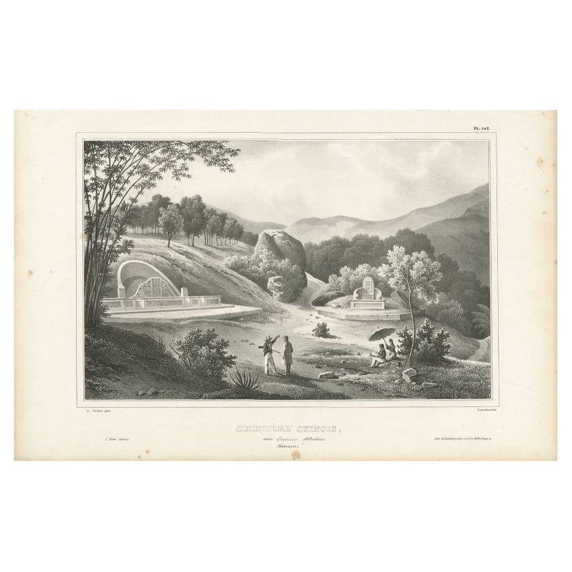 Antique Print of a Chinese Cemetery near Ambon, Indonesia by D'Urville, 1833 For Sale