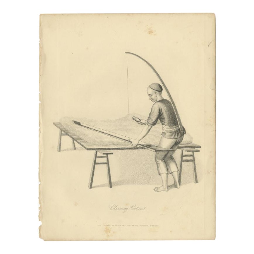 Antique Print of a Chinese Cotton Wool Cleaner by Allom, 1859 For Sale